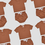 Organic Ribbed Tee + Bloomers - Clay