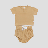 Organic Ribbed Tee + Bloomers - Sand