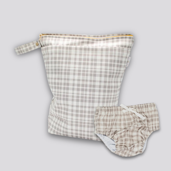 large all plaid out wet bag and swim nappy combo. Bebe Hive offers high quality reusable baby products for the eco conscious parent