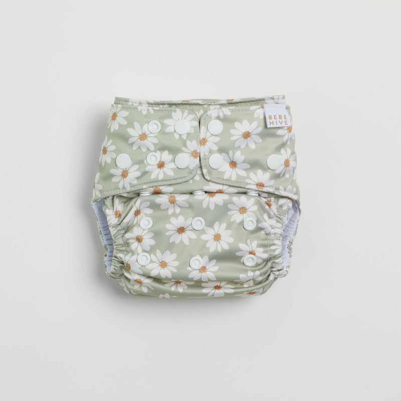V2 Premium Pocket Cloth Nappy - Wild Daisy Sea mist Green