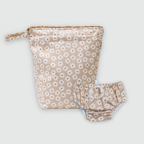 bebe hive large wet bag with swim nappy combo. High quality baby product. Reusable. Eco friendly baby products